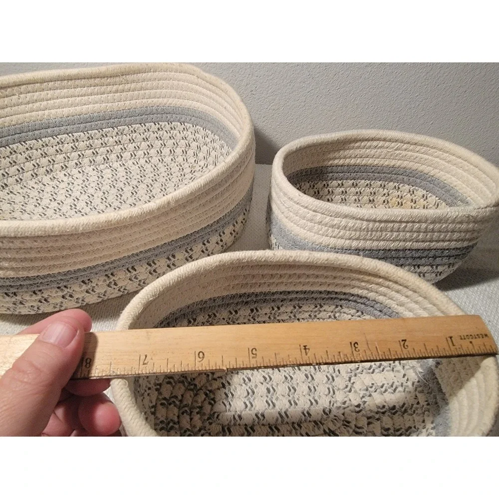 SET 3 Cotton Rope Baskets Woven‎ Basket Makeup Basket Bin Multipurpose Container